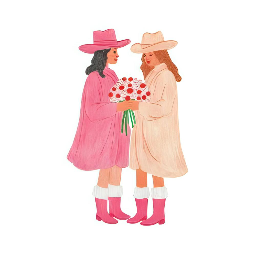 Two Women In Pink Coats