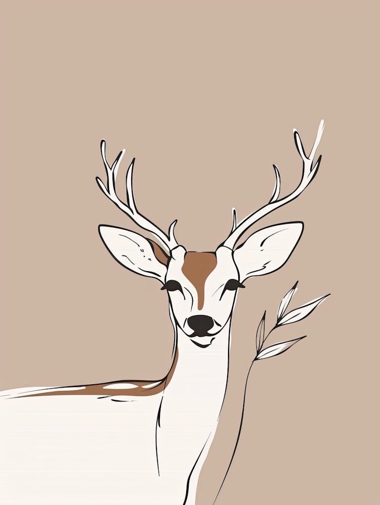 Deer Portrait - Boho, Line Art