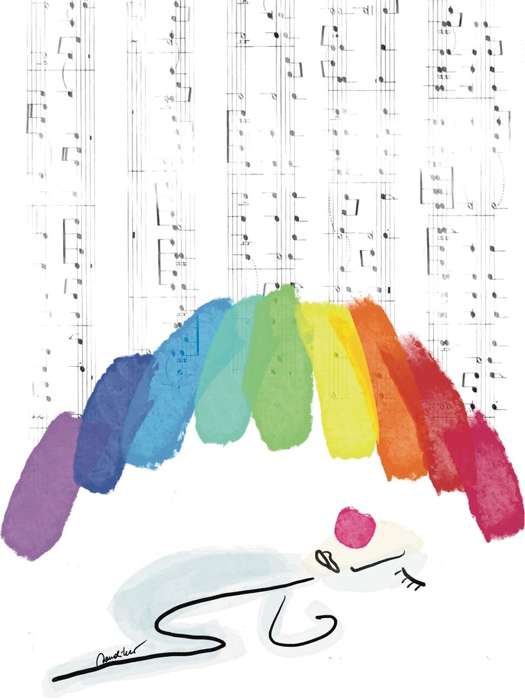 Person Sleeping Under Rainbow Umbrella Feeling Safe And Protected while the rain is music