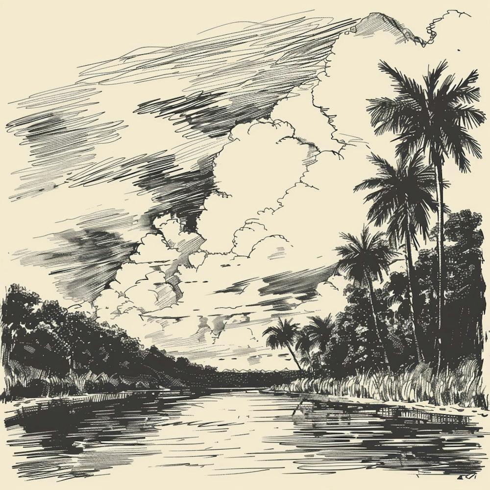 Palm Trees On A River
