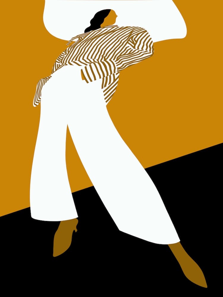 Fashion Model With Striped Shirt Large Hat On Neutral