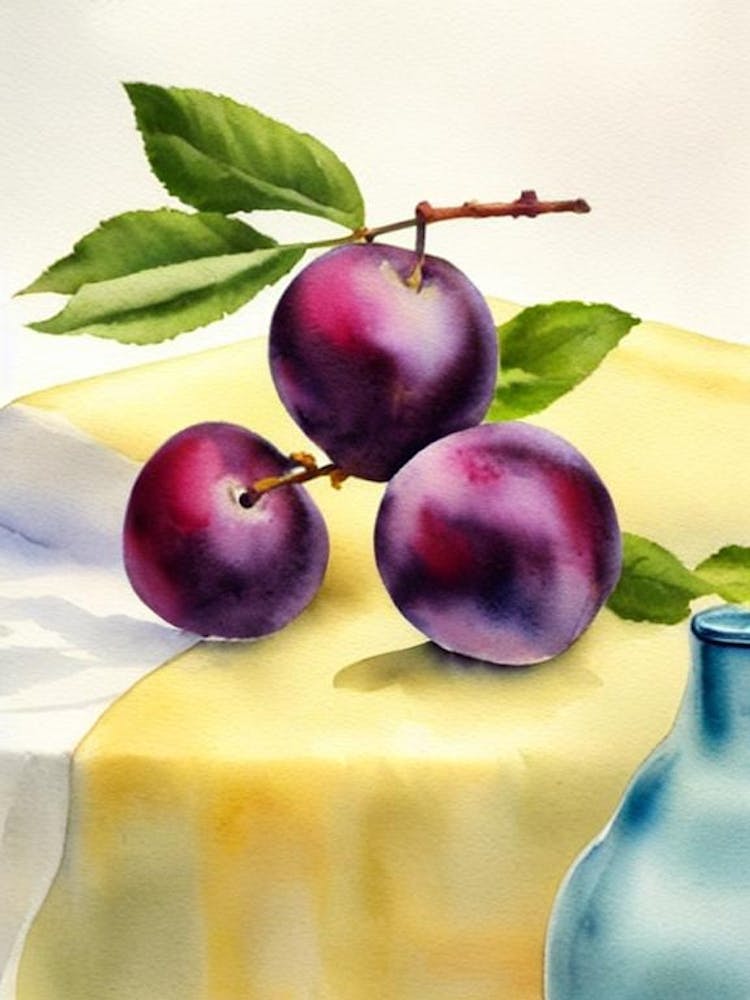 Prune de Damas Italienne, Fruit à l'Aquarelle