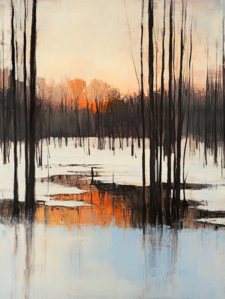 Sunset Over A Frozen Lake