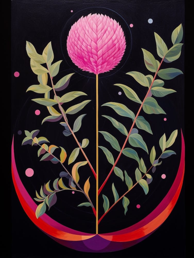 Globe Amaranth 1 Hilma Af Klint Inspired Flower Illustration