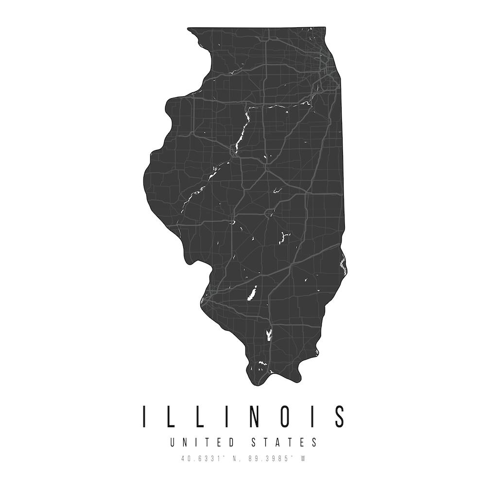 Illinois Mono Black And White Modern Minimal Street Map Square
