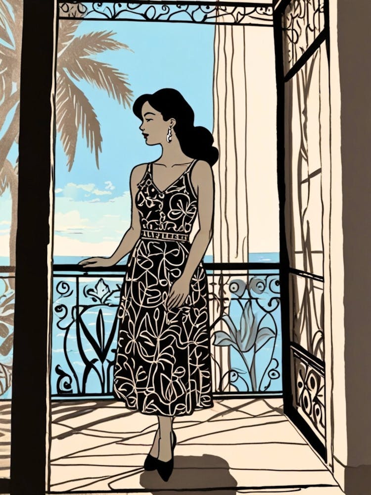 Woman Standing On Balcony