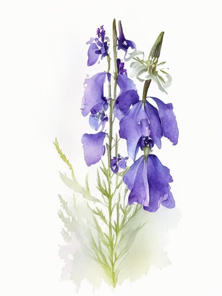 Larkspur Wildflower Watercolour 1
