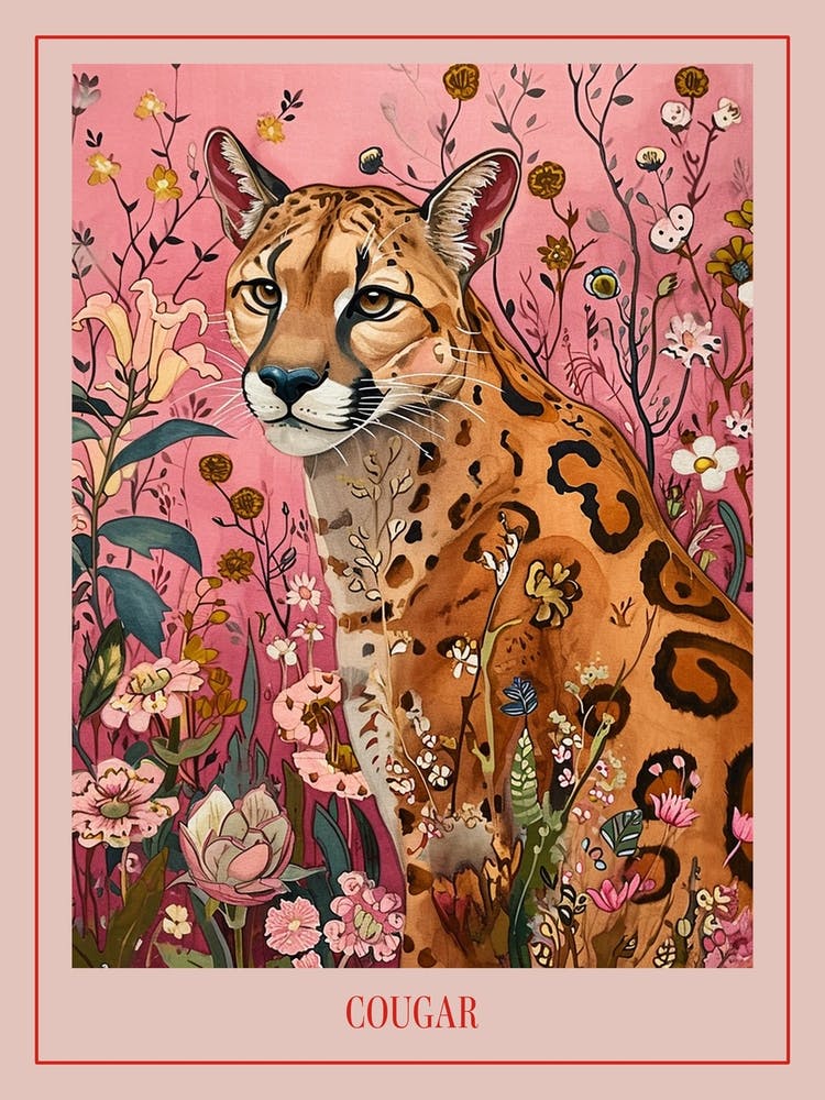 Floral Animal Painting Cougar 3 Poster