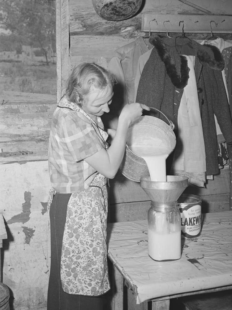 Mrs Faro Caudill Straining Milk, Every Farmer Has Milk Cows For His Own Use And Sells Cream To The Creamery At