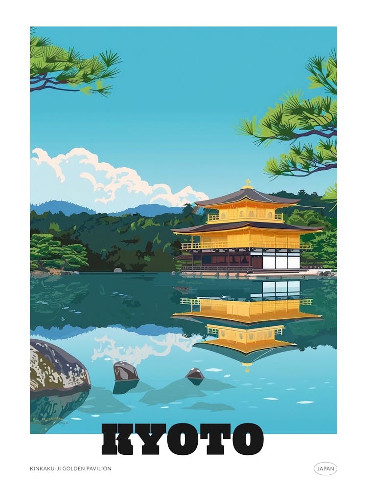 Kinkaku Ji Golden Pavilion Kyoto 1 Buntes Illustrationsposter