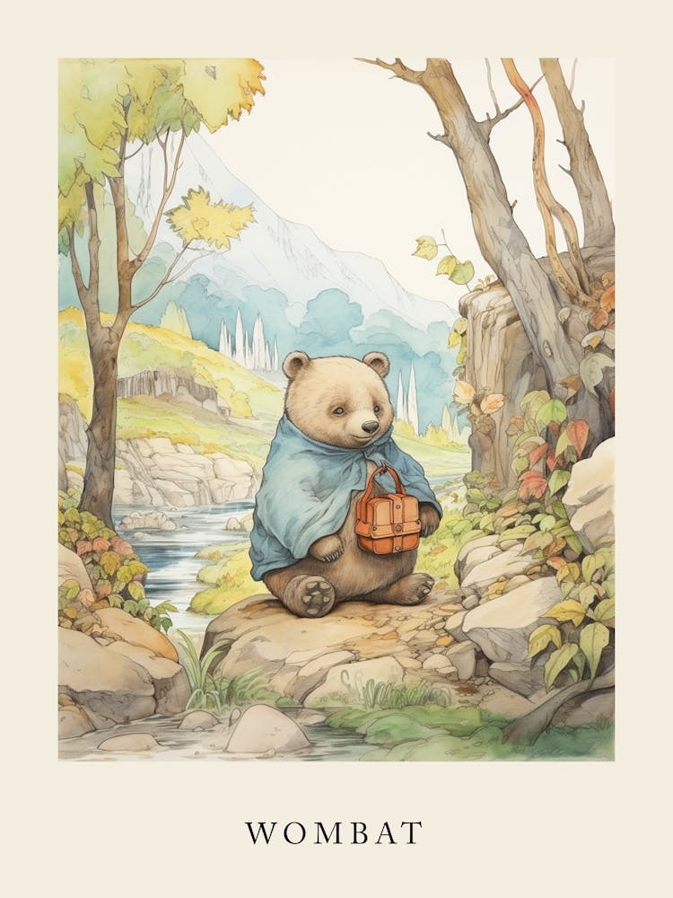 Beatrix Potter Inspired  Animal Watercolour Wombat 1