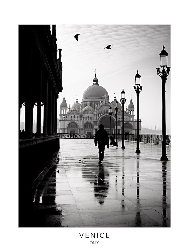 Poster Of Venice, Italy, Black And White Analogue Photography 2