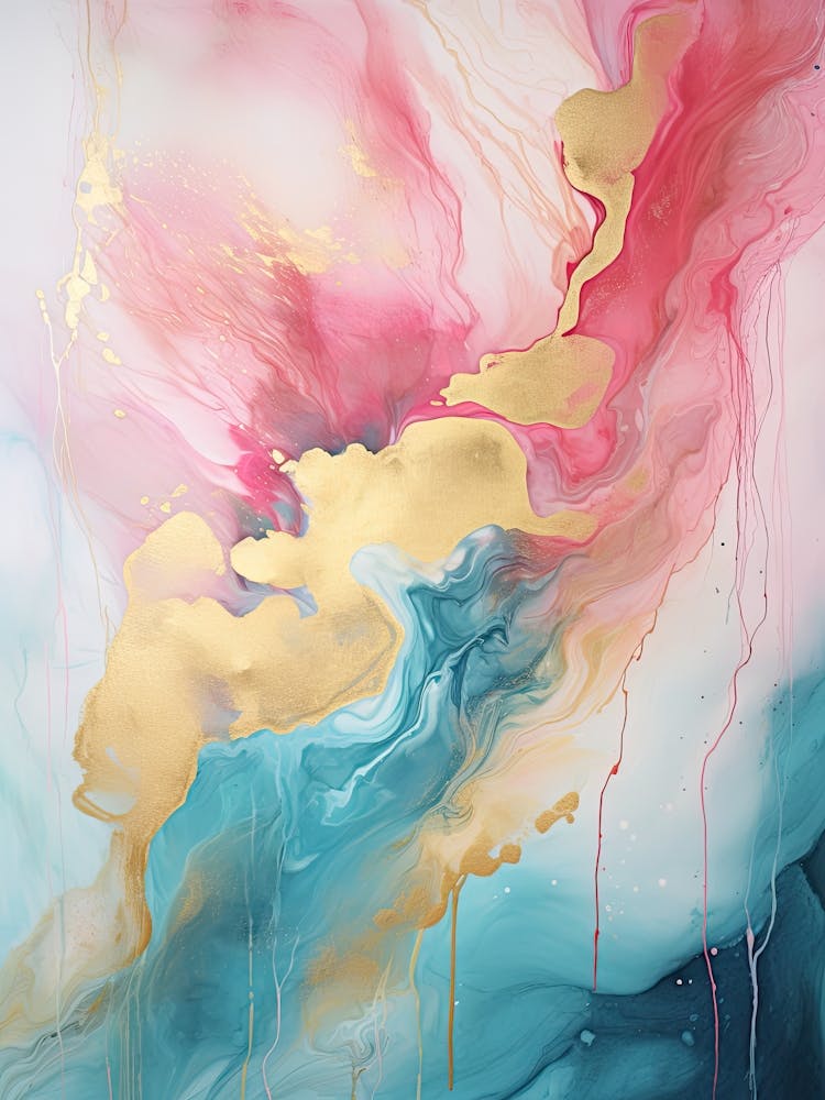Teal, Pink, Gold Flow Asbtract Painting 0