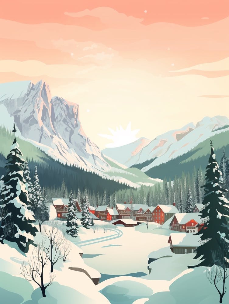 Vintage Winter Travel Illustration Banff Canada 4