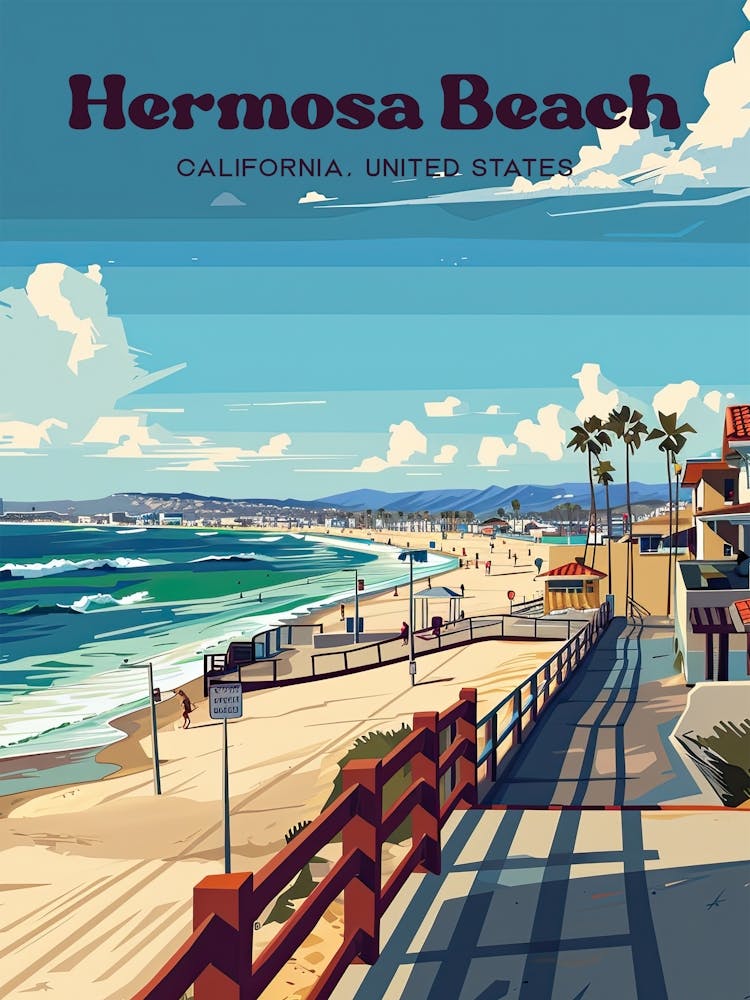 Hermosa Beach California Vacation Digital Travel Illustration