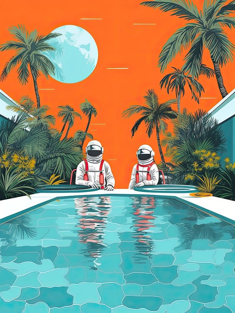 Astronaut In The Pool Colourful Illustration 1