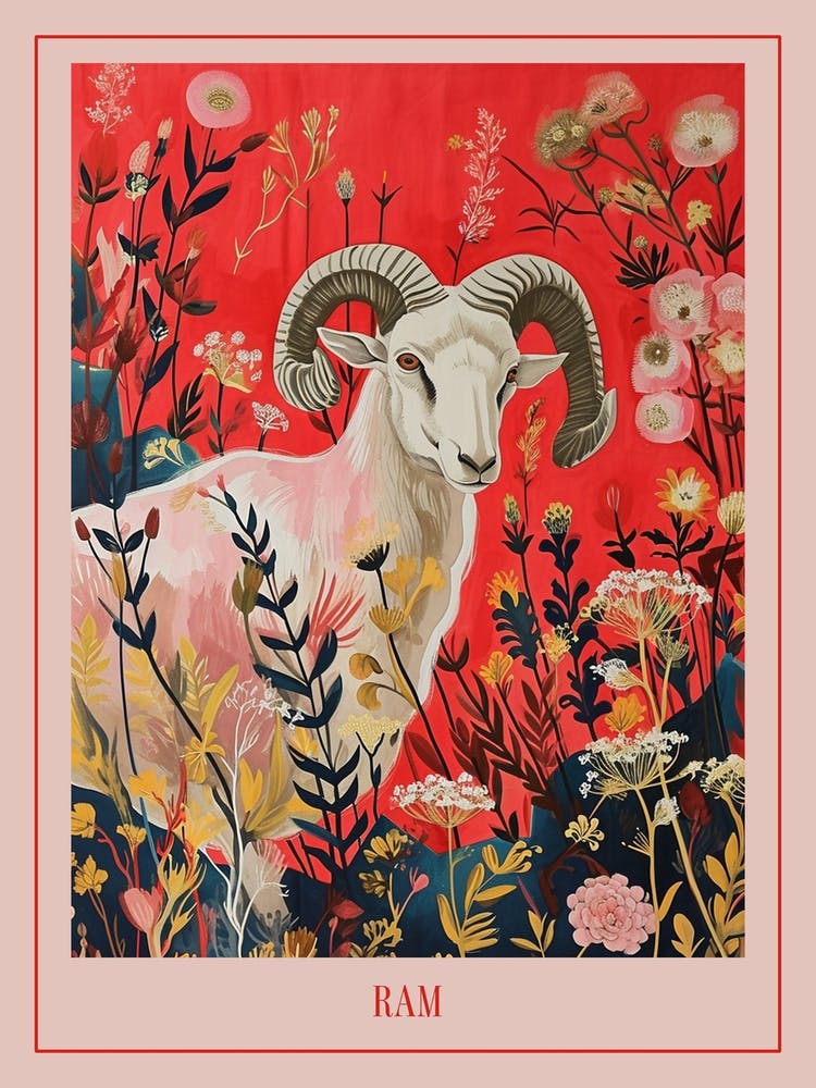 Floral Animal Painting Ram 3 Poster