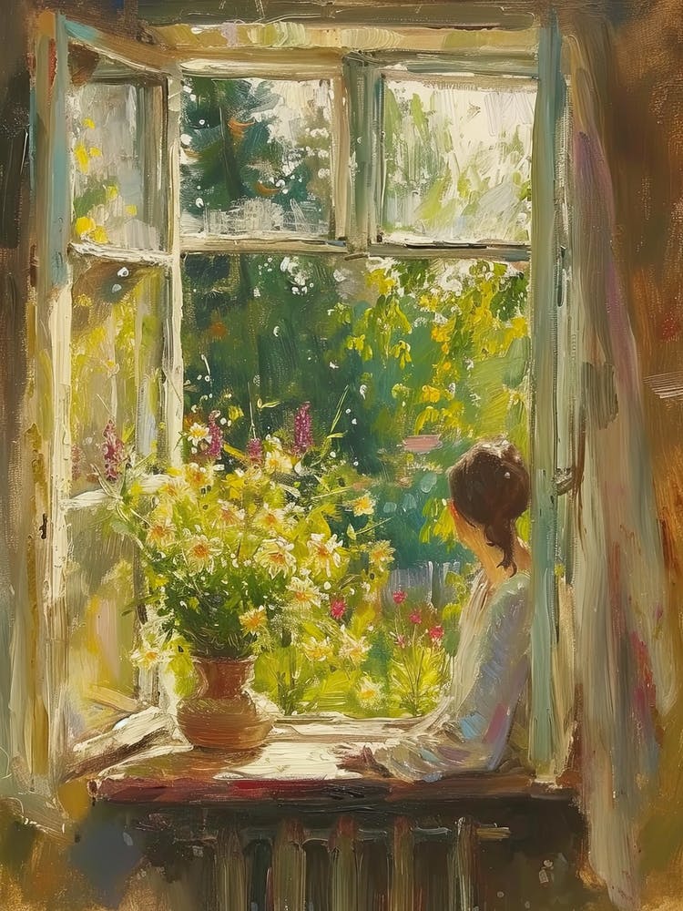 Lavender Flowers On A Cottage Window 1