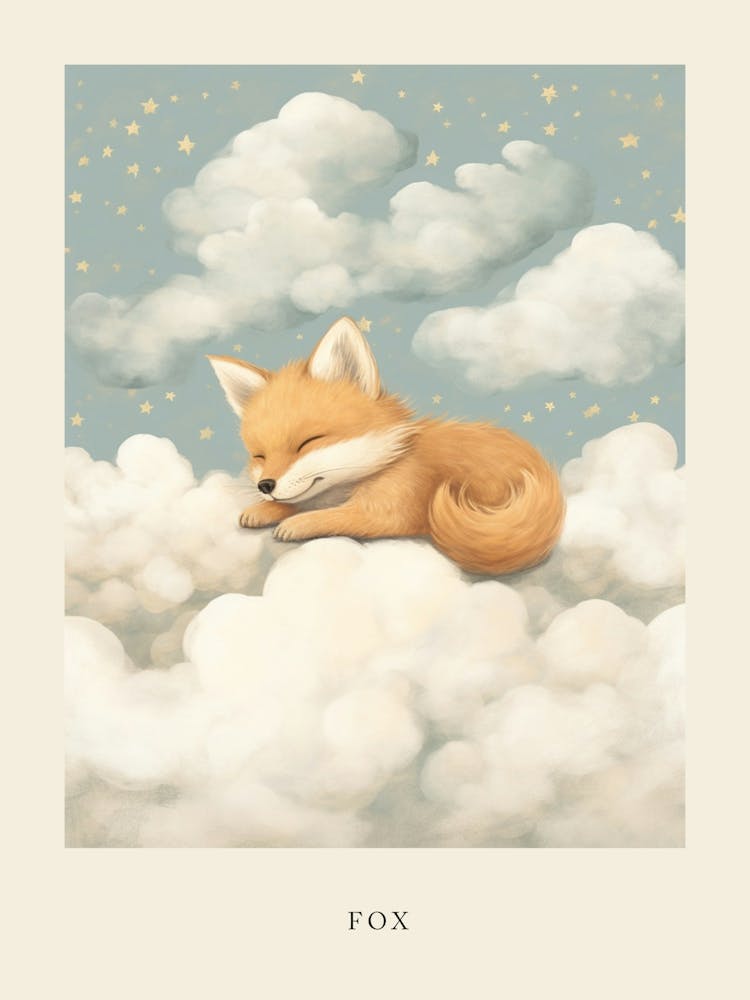 Sleeping Baby Fox 4 Nursery Poster