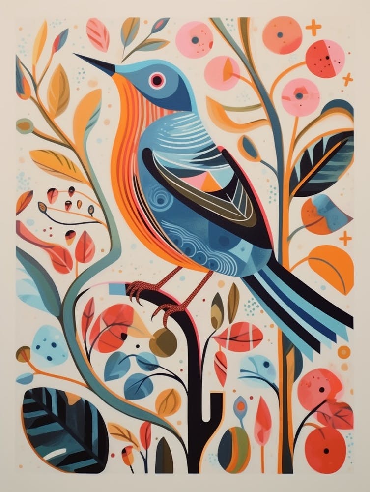 Colourful Scandi Bird Hermit Thrush 2