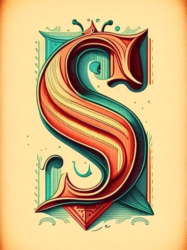 S, Letter, Alphabet Vintage Sketch 1