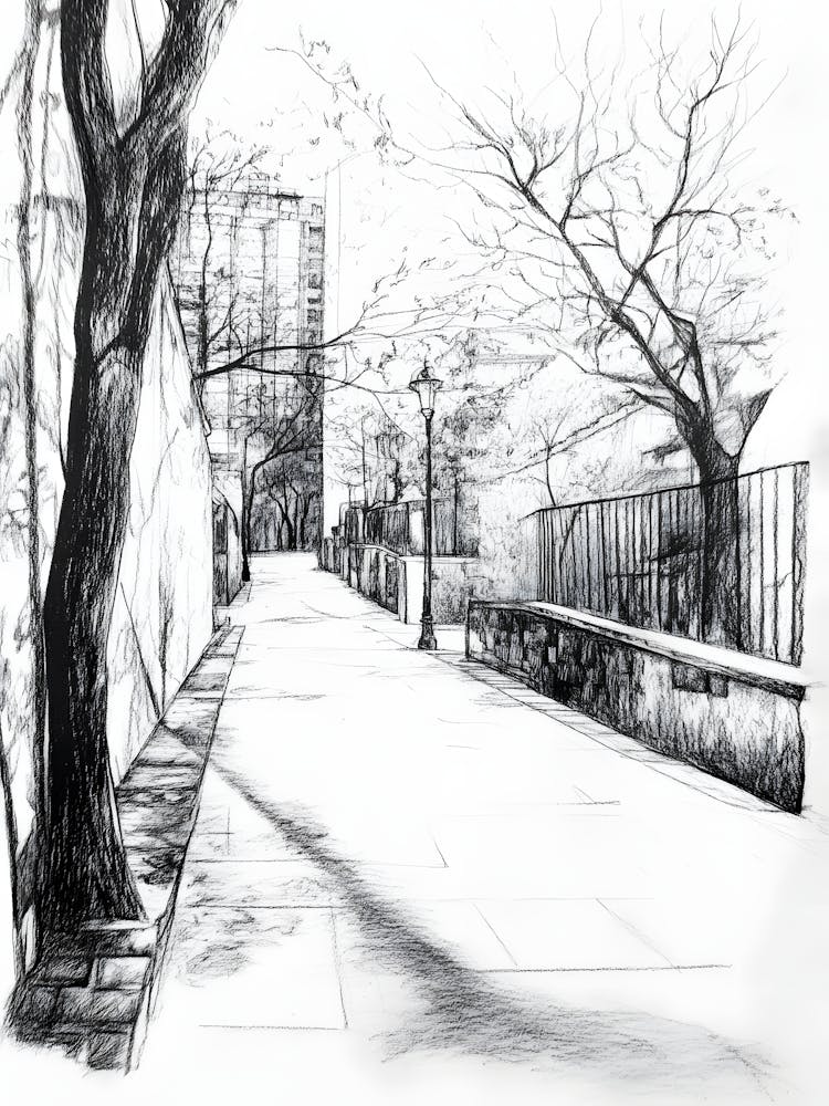 Charcoal Pencil Drawing London Street