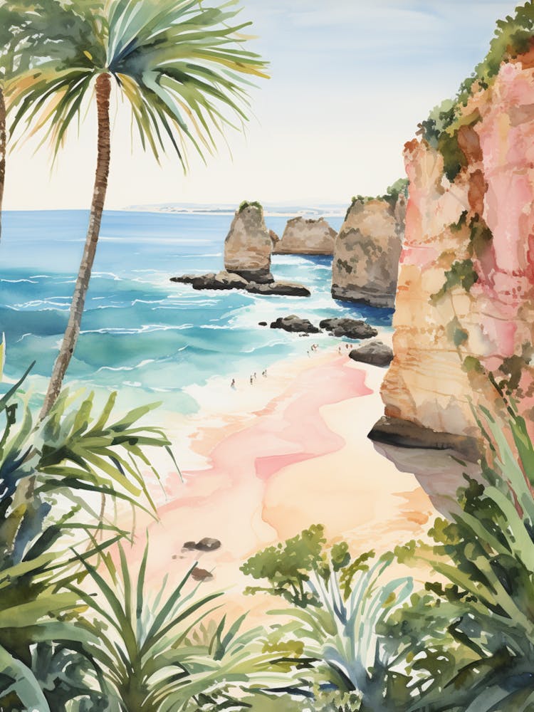 Watercolor Painting Of Praia Dona Ana, Lagos Portugal 4