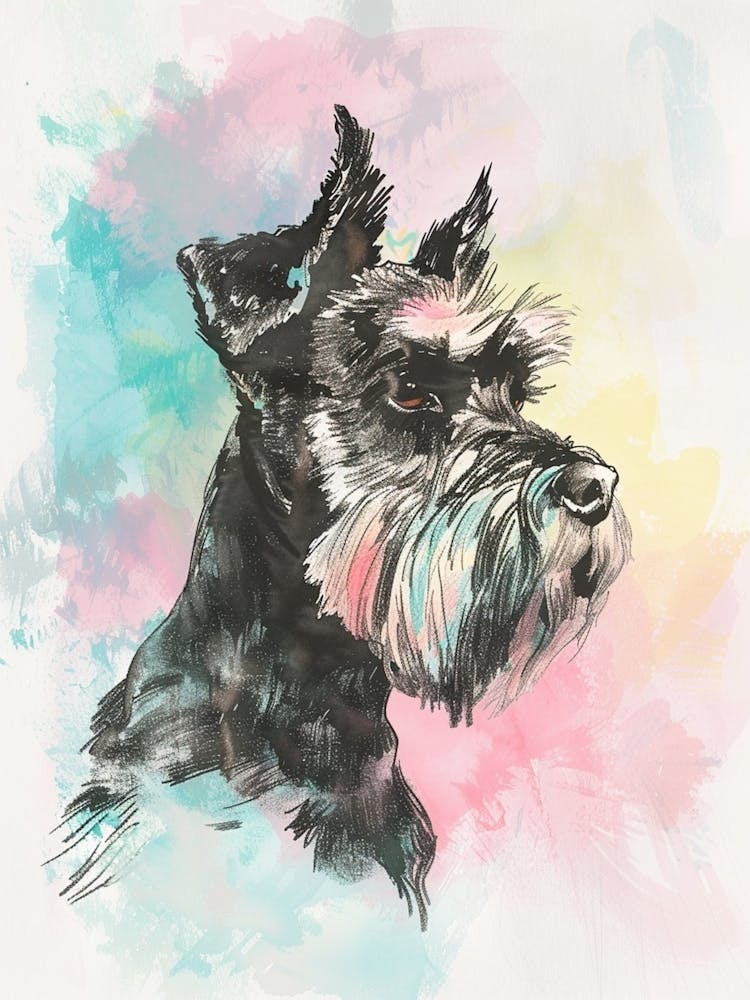 Miniature Schnauzer Dog Pastel Line Watercolour Illustration  1