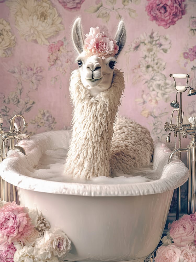 Pampered Llama In A Bubble Bath Bathroom