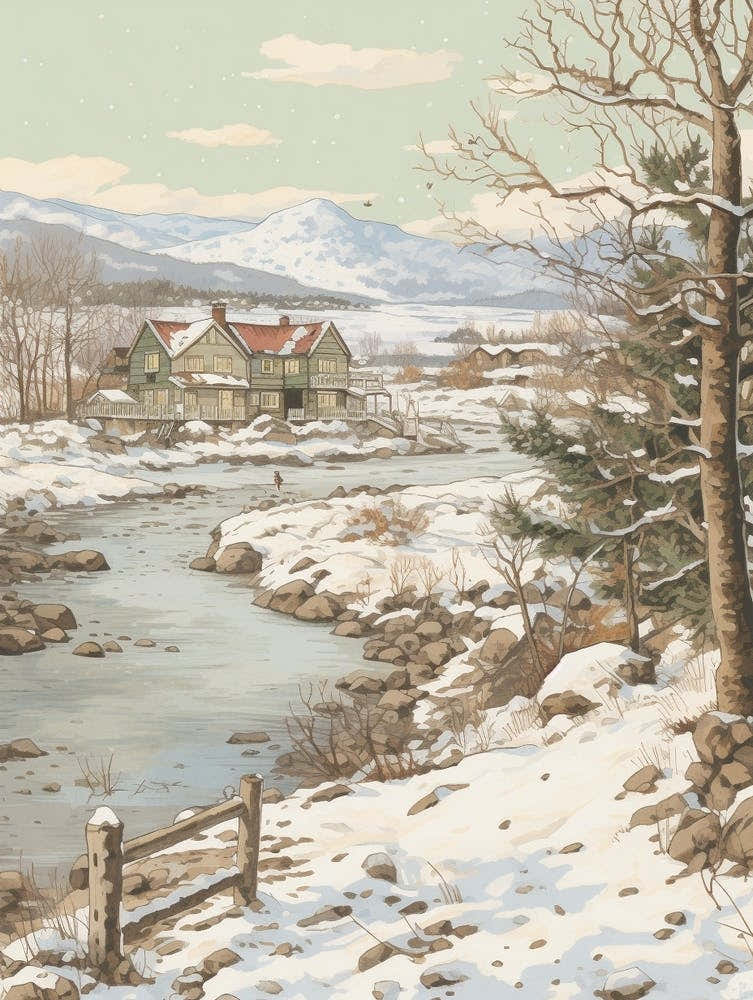 Vintage Winter Illustration Abisko Sweden