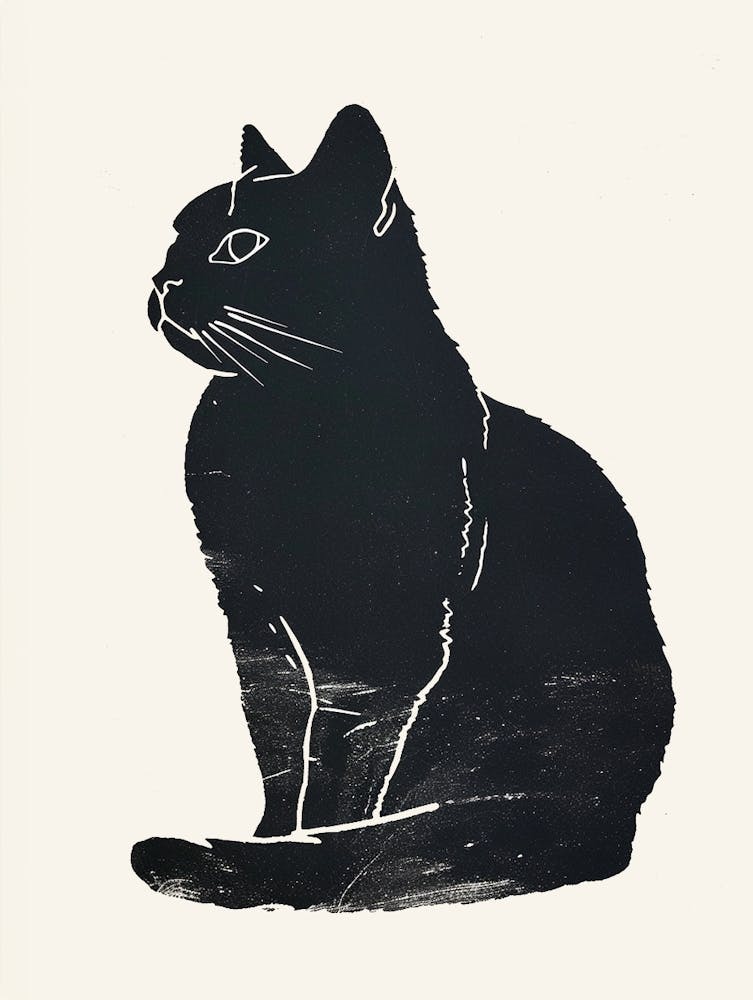 American Shorthair Linocut Blockprint 1