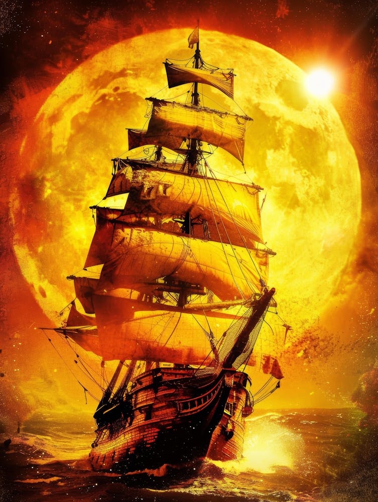 Pirate Ship In The Moonlight