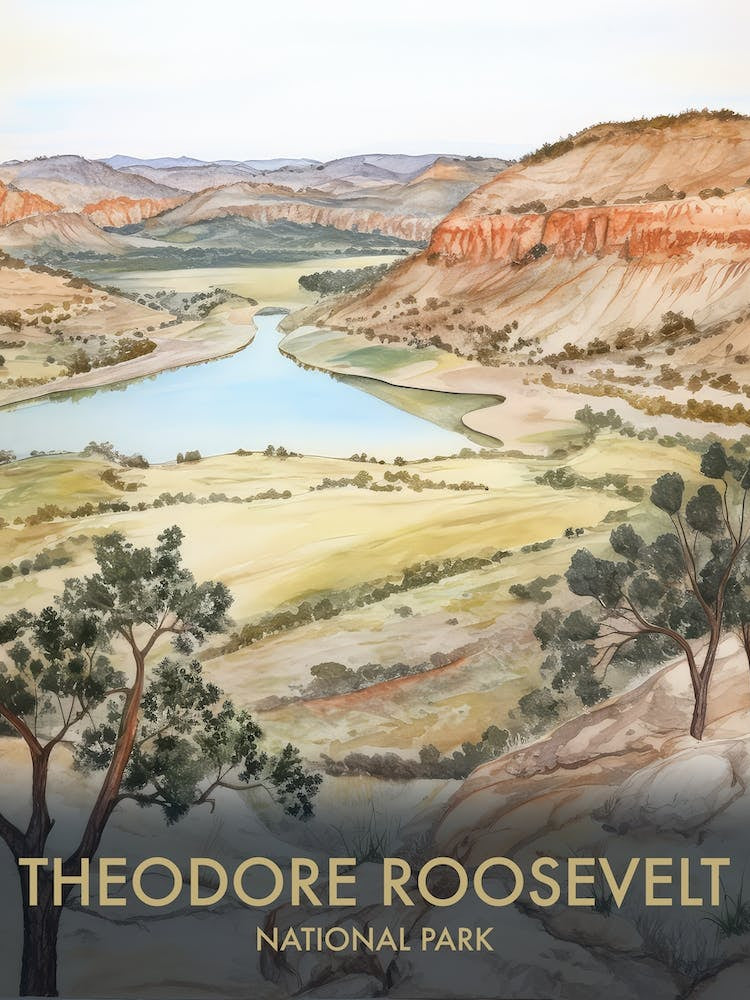 Theodore Roosevelt National Park Watercolour Vintage Travel Poster 2