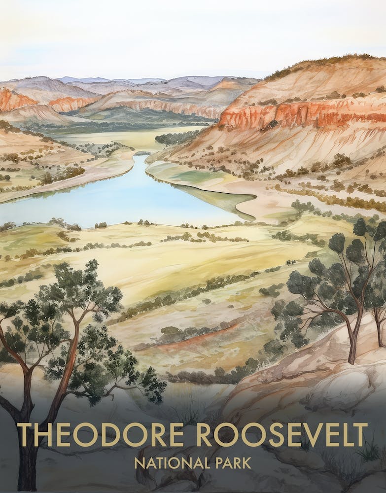 Theodore Roosevelt National Park Watercolour Vintage Travel Poster 2