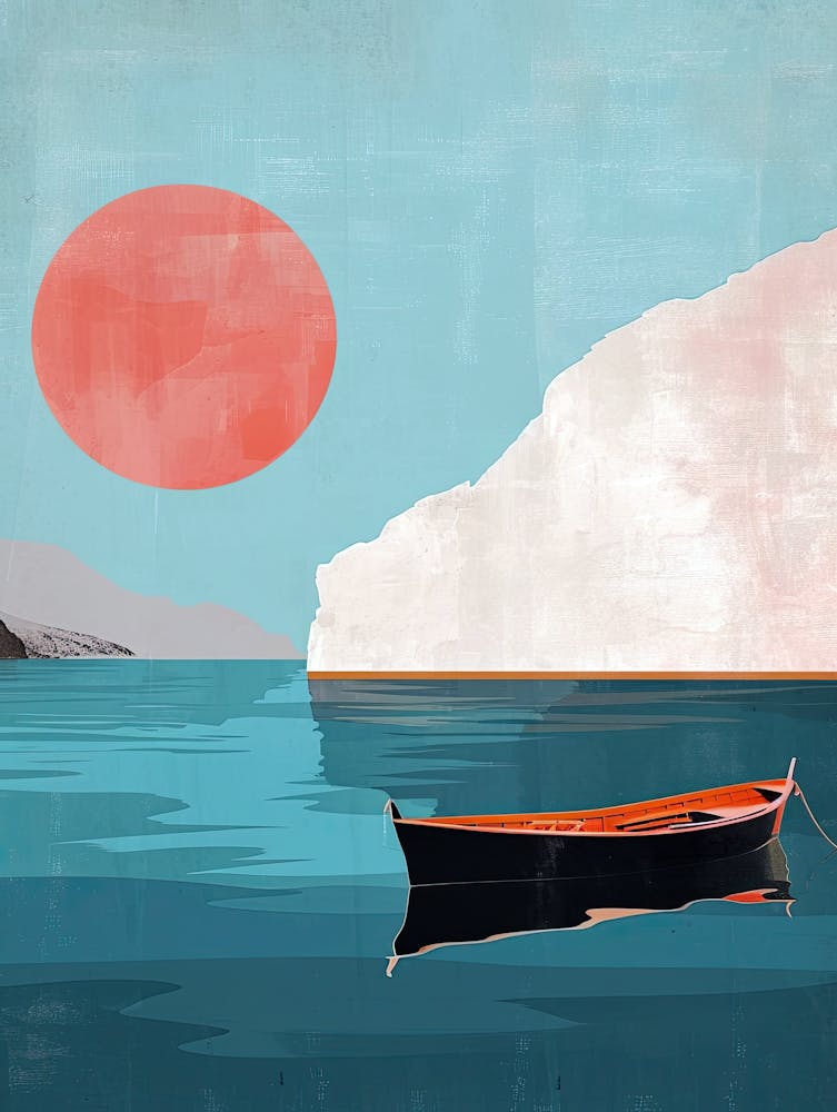 Boat In The Water, Boho, Minimalism, Oil