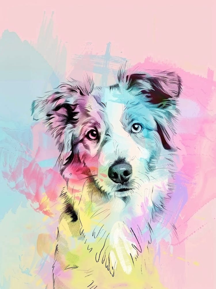 Australian Shepherd Dog Pastel Watercolour Style