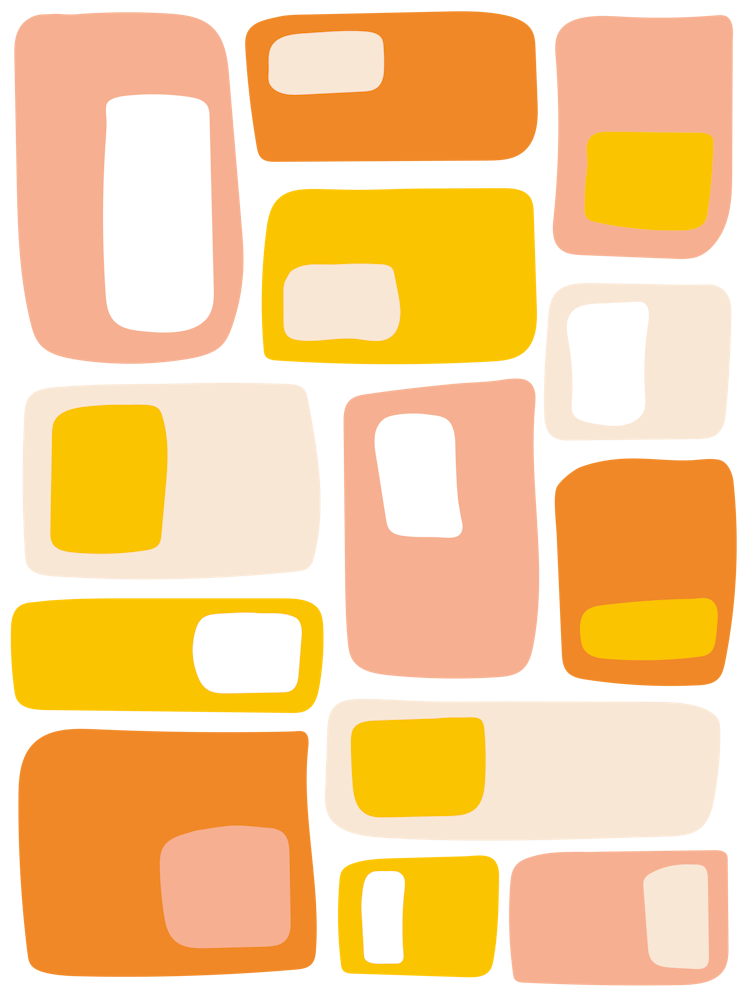 Mid Century Funky Geometric Shapes Orange, Peach and Yellow