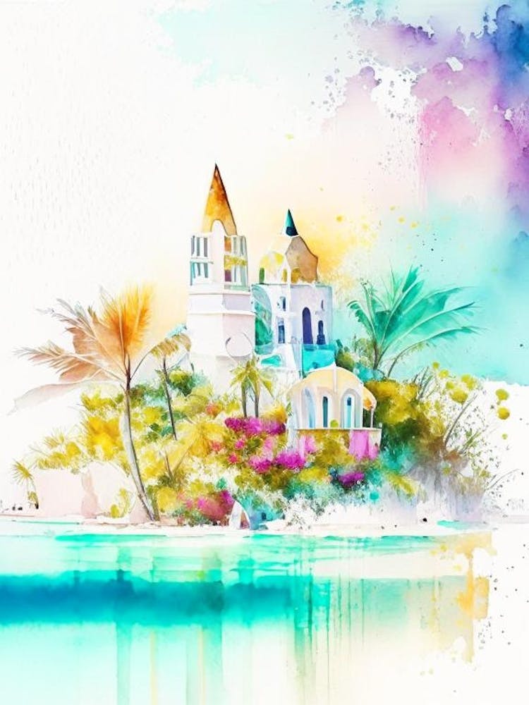 Isla Mujeres Mexico Watercolour Pastel Tropical Destination