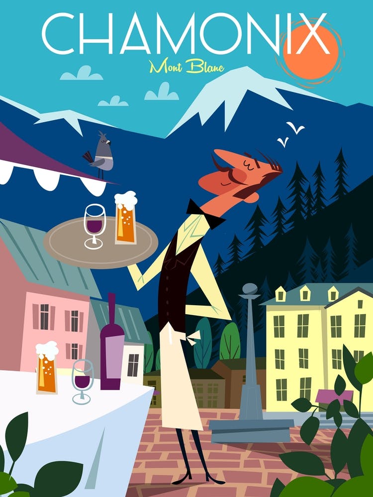 Chamonix Poster Blue & Pink