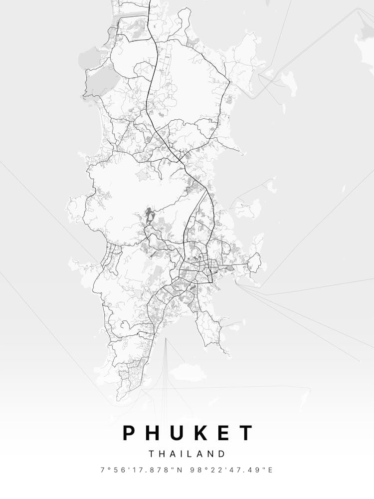 Phuket Thailand White Map