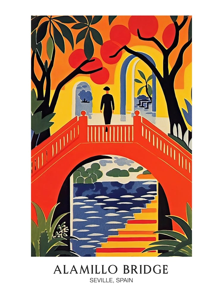 Alamillo Bridge, Seville, Spain Colourful 3 Travel Poster