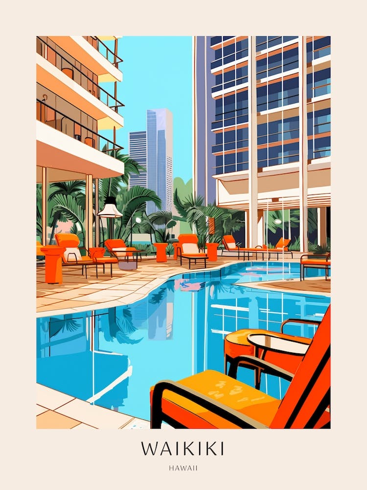 Waikiki, Hawaii 3 Midcentury Modern Pool Poster