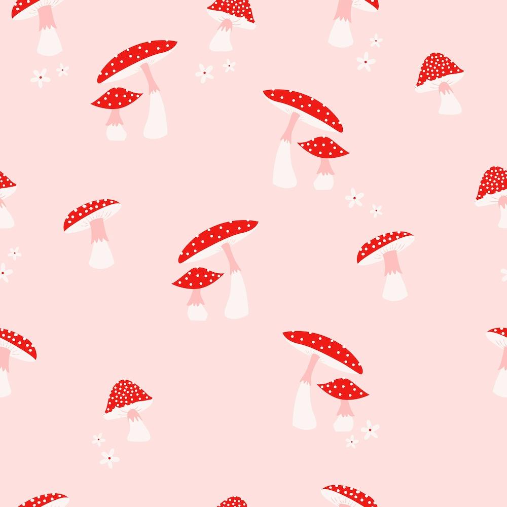Mushroom Red And White On Pink Square