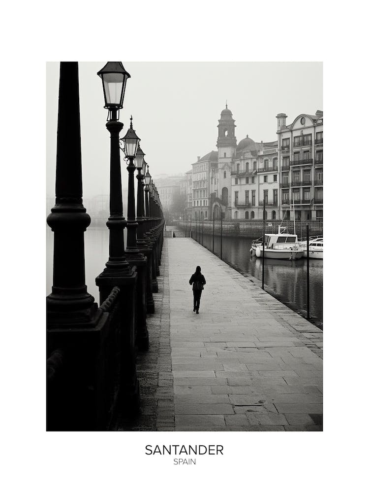 Poster Of Santander, Spain, Black And White Analogue Photography 2