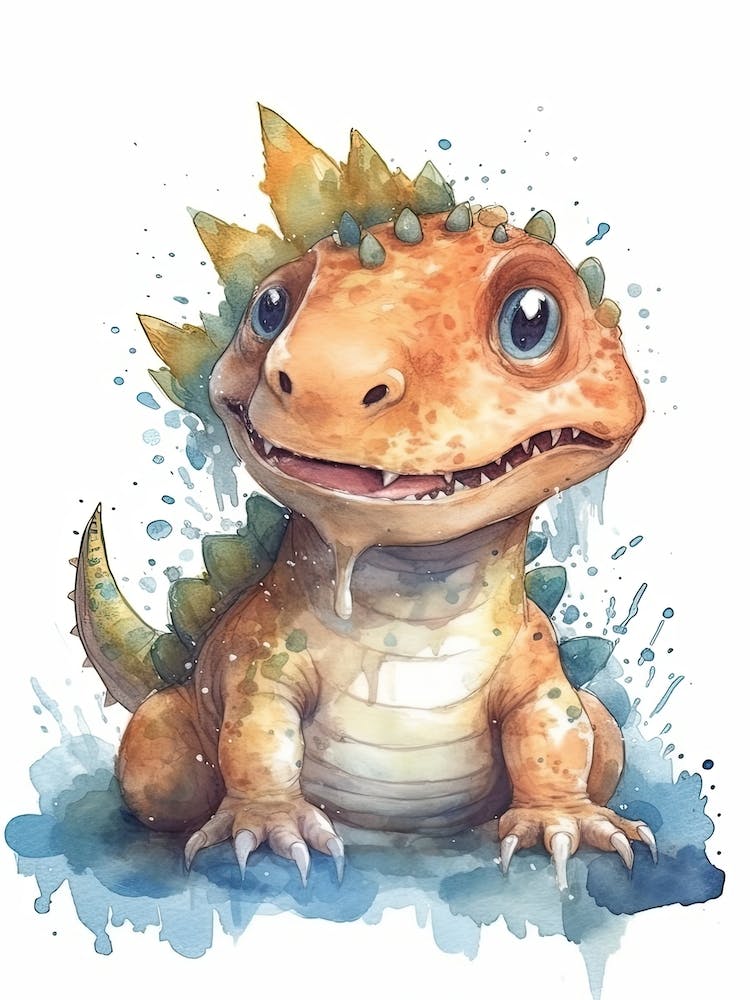 Majungasaurus Cute Dinosaur Watercolour 4