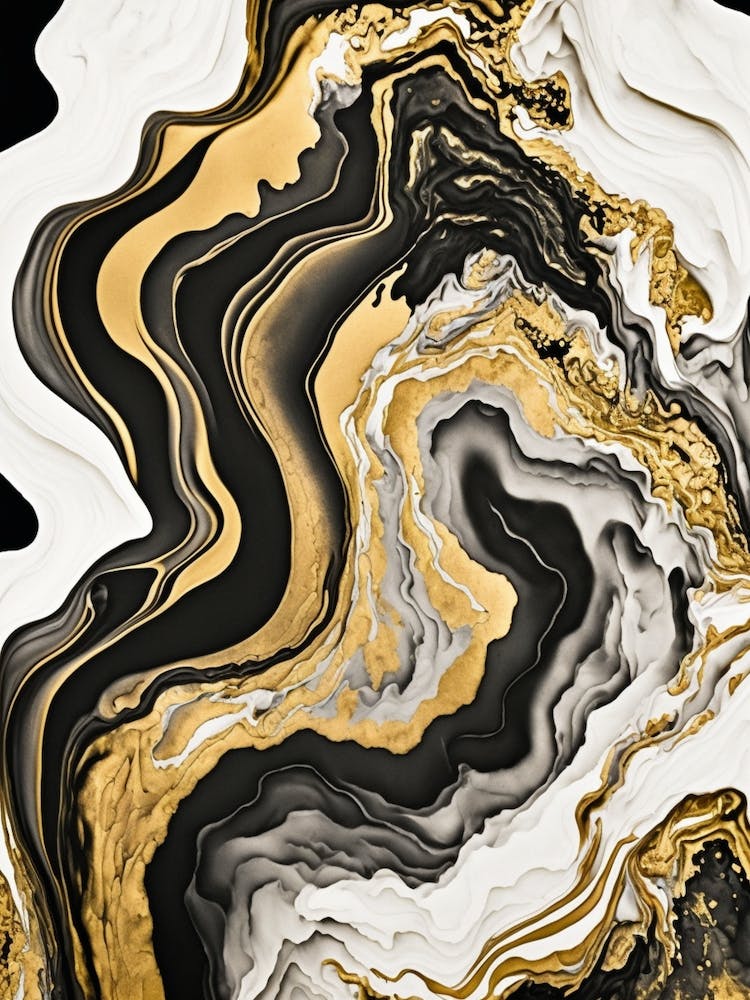 Abstract Gold And Black Marble Painting