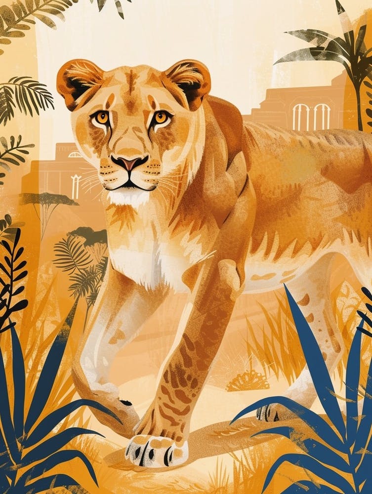 African Lion Lioness On The Prowl Illustration 4