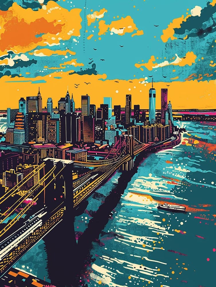 Staten Island New York Colourful Silkscreen Illustration 4