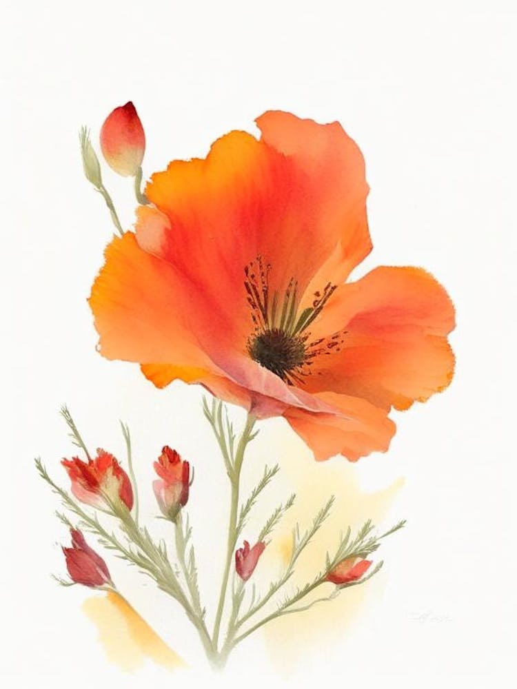 Desert Poppy Wildflower Watercolour 1