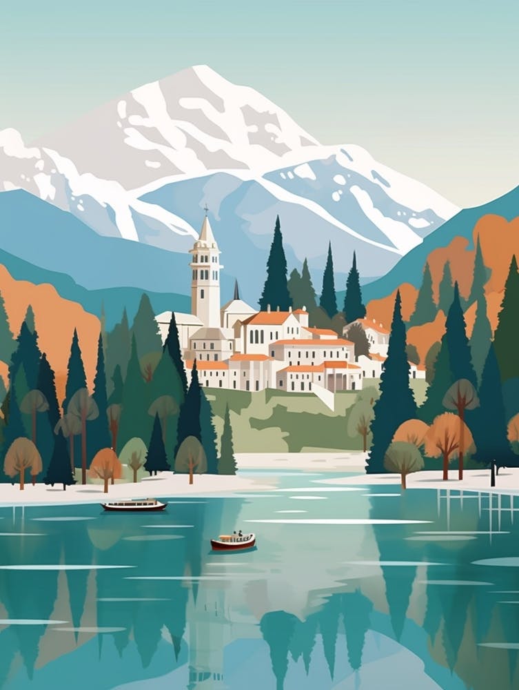 Retro Winter Illustration Lake Como Italy 2